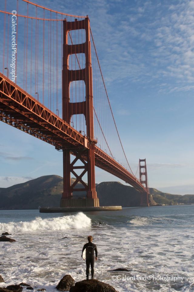 Standing under the Golden Gate, studying the waves